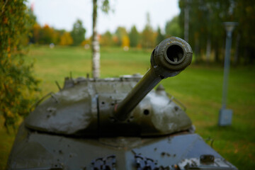 Russian tank cannon front view close up