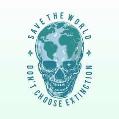 Save the world skull hand drawn illustration