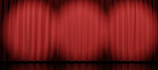 赤いカーテンの劇場用ステージ。光沢のある床。