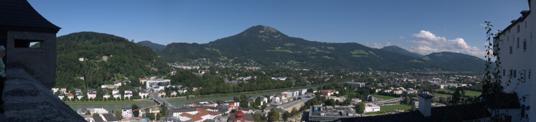 Fototapeta na wymiar Salzburg, Austria - September 2010: Panoramic city view at Hohensalzburg Fortress