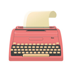 Vintage typewriter and paper. Red. Vintage and retro. Vector. Illustration and design element.