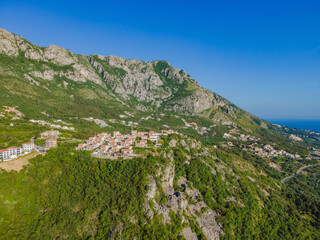 Panoramic view of the city of Budva, Montenegro. Beautiful view from the mountains to the Adriatic Sea