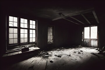 Abandoned creepy attic. Ruined. Haunted. 