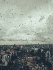 view of the city with rain