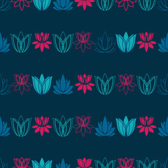 Royal blue repeat pattern design, featuring various coloured lotus flowers.  Perfect for fabric, scrapbooking, quilting, wallpaper, swatches and many other projects.
