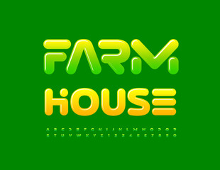Vector creative sign Farm House. Trendy Glossy Font. Creative  Alphabet Letters and Numbers
