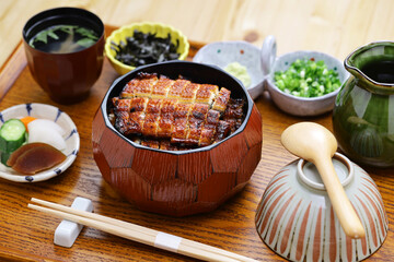 Hitsumabushi is a Japanese Nagoya rice dish decorated with grilled Unagi eel at the top. The eel is served in smaller pieces that allows it to be enjoyed with three ways.
