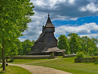 Fototapeta na wymiar Old wooden church - open-air museum in Sanok. (Podkarpackie Voivodeship).
