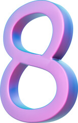 3d neon isometric pink number. Futuristic neon count down illustration, digital design for web e-commerce sales promotion, abstract eight 8 symbol typography. Vector isolated on white background