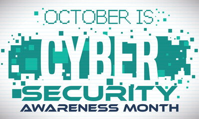 Green Squares to Celebrate Cyber Security Awareness Month in October, Vector Illustration
