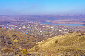 Picturesque hilly valley of Eastern Europe. Background with copy space
