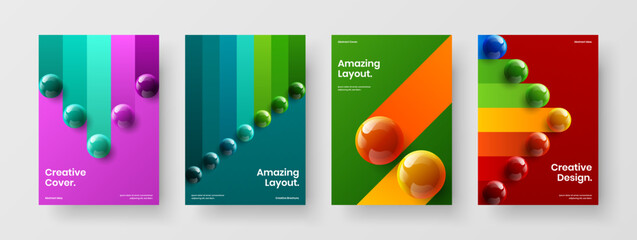 Isolated handbill design vector concept bundle. Original realistic balls corporate brochure layout collection.