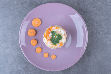 A small portion vegetarian rice , on the marble background
