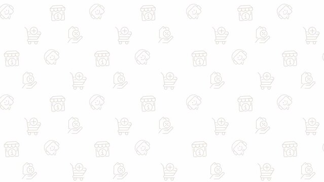 Animated e commerce seamless pattern. Client satisfaction. Call center. Offer discounts. Customer loyalty. Looped icons on on white. HD video animation with repeated elements for web and mobile