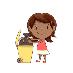 Little girl taking out trash