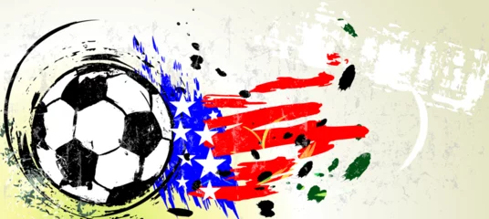 Foto op Aluminium soccer or football illustration for the great soccer event with paint strokes and splashes, usa national colors © Kirsten Hinte
