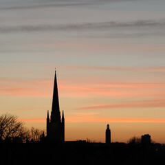 Fototapeta na wymiar cathedral in sunset skyline