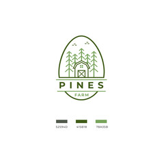 Cottage Concept Logo. Illustration Nature Badge Brand Identity. Pines farm logo.