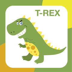 Dinosaurs flashcard for children. Cute flashcard for children. Ready to print. Printable game card. Educational card for preschool. Vector illustration.