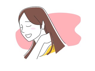 首もとに手をあてる女性