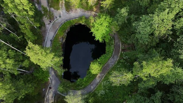 Marble quarry filled with water. Ruskeala. Drone view