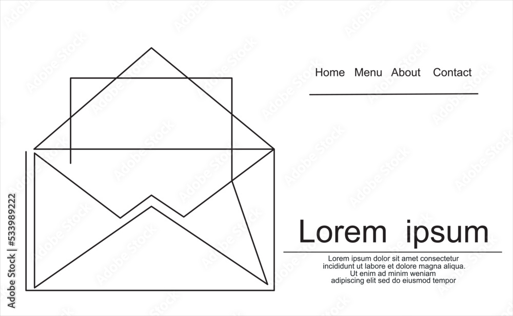 Poster envelope with a letter drawn in one line. continuous line.