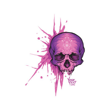 Purple sugar skull with splashes on the background best for t shirt design
