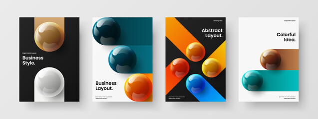 Isolated realistic balls front page template collection. Abstract placard A4 vector design illustration composition.