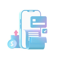 3d render of gradient business and finance payment bill on smartphone illustration icons for web social media ads designs