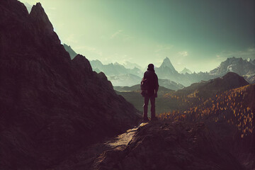 Fototapeta premium Strong alone woman goes adventure 