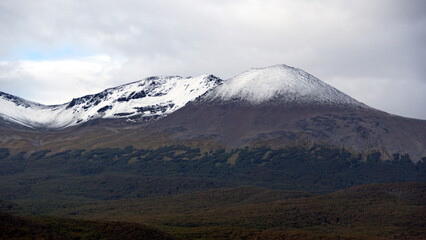 Fototapeta premium Snow capped mountains along the Beagle Channel near Ushuaia, Argentina
