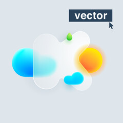 K letter logo made of sun, clouds, and green drop under mate glass. Realistic 3d glass morphism style emblem.