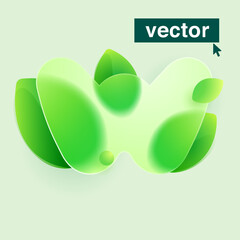 W letter logo made of green leaves under mate glass. Realistic Glassmorphism style.