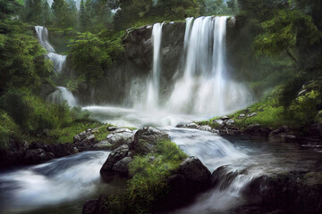 Fototapeta na wymiar Beautiful nature, waterfall design illustrated 