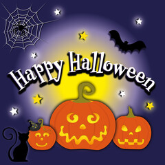 Happy Halloween, orange pumpkins, and baby pumpkin, black cat, night of mysteries