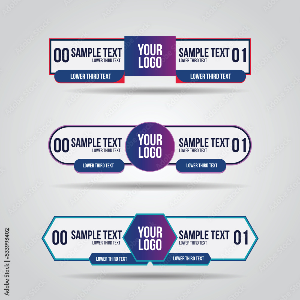 Aufkleber lower third white and colorful design template modern contemporary. set of banners bar screen broadc