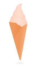 Pink ice cream in cone, vector