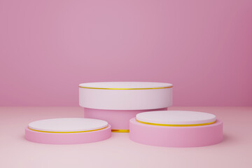 3D Rendering Abstract background with realistic basic geometry cylinder pedestal podium. Minimal scene for product display presentation and exhibition mockup