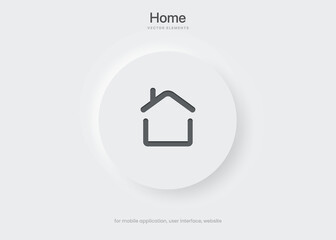 3d minimal modern home, homepage, base, main page, house icon emblem symbol, sign. 3d blue home icon. Mobile app icons. Device UI UX mockup. Isolated vector elements. Neumorphism graphic style