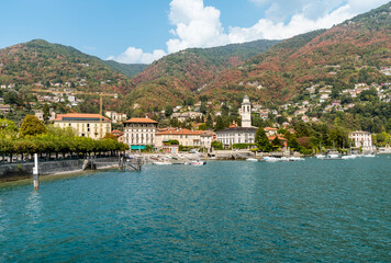 View of the lakefront of Cernobbio, the popular holiday resort on the shore of Lake Como, Lombardy, Italy
