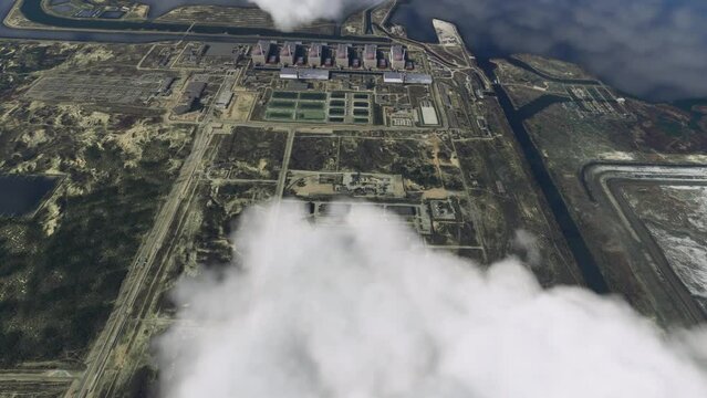 Aerial shot of the Zaporizhzhia Nuclear Power Station in Ukraine. Europe
