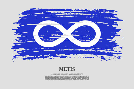 Metis flag blue flag with brush stroke effect and information text poster, vector
