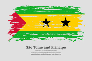 Sao Tome and Principe flag with brush stroke effect and information text poster, vector