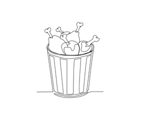 Continuous one line drawing of Fried Chicken on the Basket. Fried Chicken on the Basket line art drawing vector illustration.