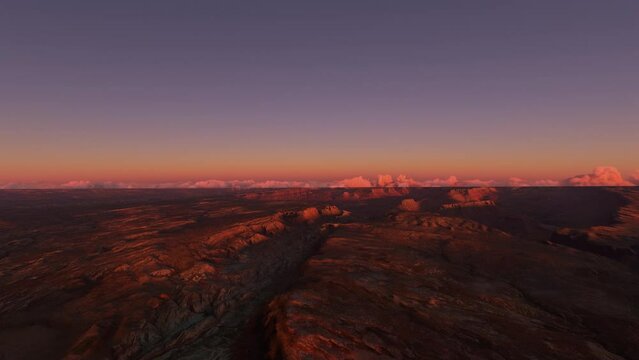 Aerial front view at sunset of Arches National Park in Utah. United States of America