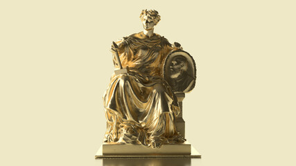 3d render golden statue of the emperor sitting on a throne in a wreath