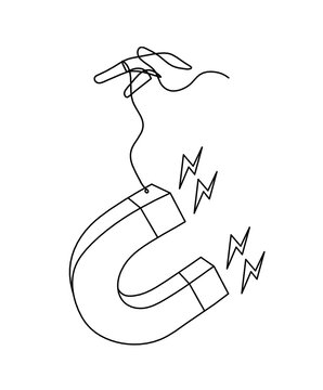 Magnet With Hand As Line Drawing On White Background