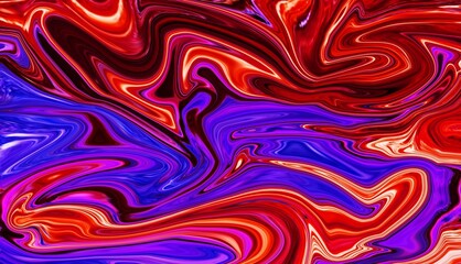 Hand Painted Background With Mixed Liquid Red Blue Paints. Abstract Fluid Acrylic Painting. Marbled Colorful Abstract Background. Liquid Marble Pattern.