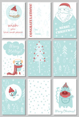 Collection of Christmas card templates. Christmas Posters set. Vector illustration. Template for Greeting Scrapbooking, Congratulations, Invitations.