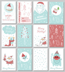 Fototapeta na wymiar Collection of Christmas card templates. Christmas Posters set. Vector illustration. Template for Greeting Scrapbooking, Congratulations, Invitations.
